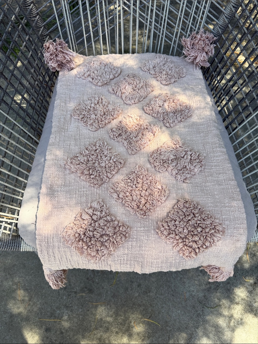 Anthropologie Blush Pink Tufted Diamond Pillow Cover with Tassels